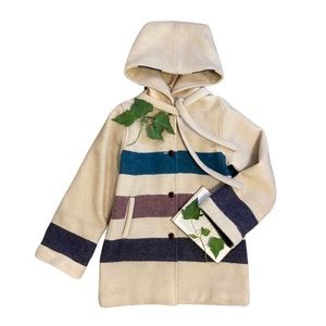 Vintage | Block Stripe Wool Button Front Hooded Coat
